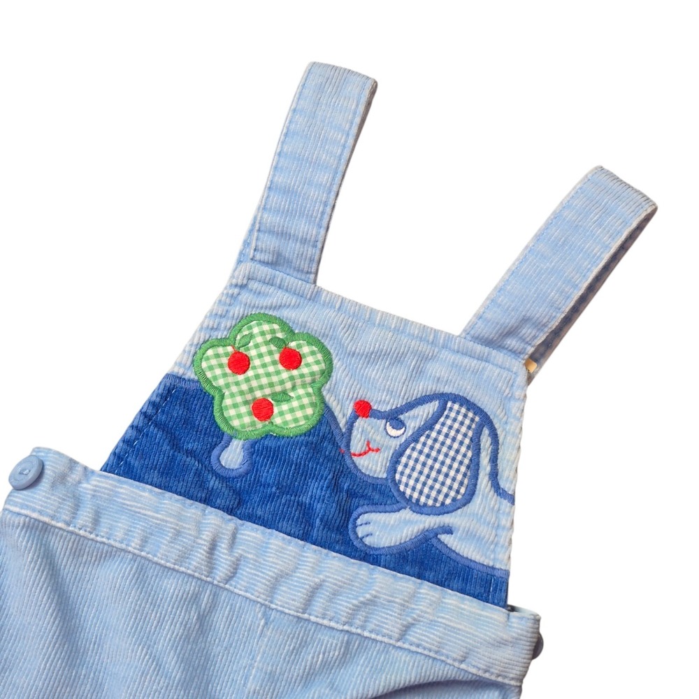 VTG Carters Unisex 12 Months Corduroy Overalls Blue Puppy Applique Made‎ in USA